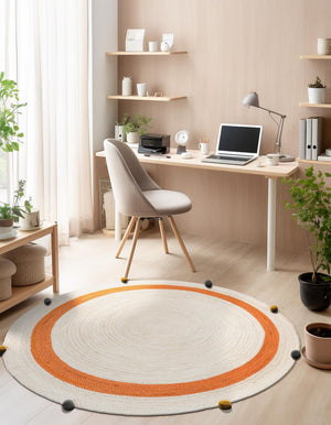White 4' 1 x 4' 1 Kids Braided Jute Round Rug