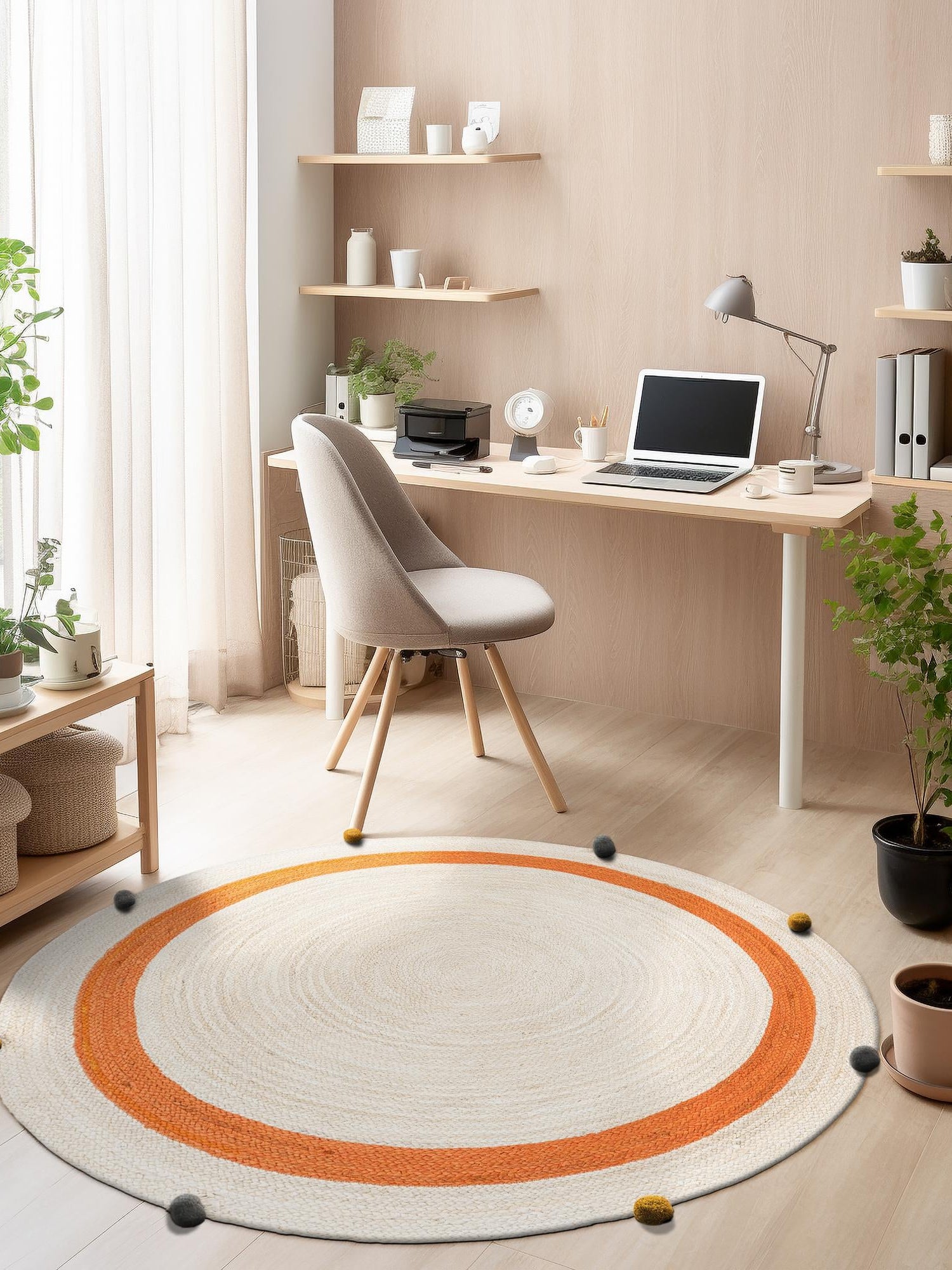 White 5' 1 x 5' 1 Kids Braided Jute Round Area Rug for Baby Nursery, Toddler Playroom,  Bedrooms All Natural Eco-Friendly Sustainable Carpet for Sale at Rug Engine