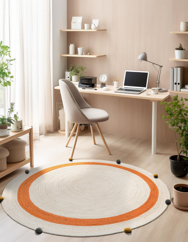 White 5' 1 x 5' 1 Kids Braided Jute Round Rug