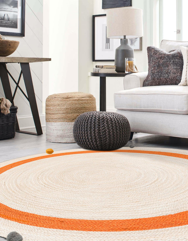 White 5' 1 x 5' 1 Kids Braided Jute Round Rug