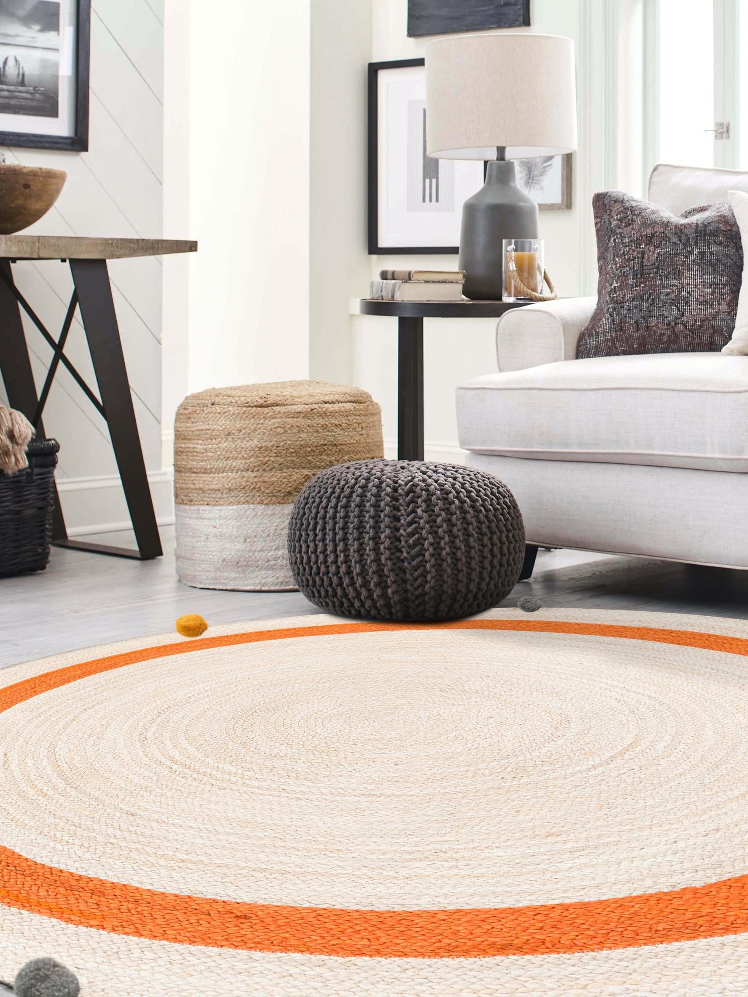 White 2' x 2' Kids Braided Jute Round Area Rug for Baby Nursery, Toddler Playroom,  Bedrooms All Natural Eco-Friendly Sustainable Carpet for Sale at Rug Engine