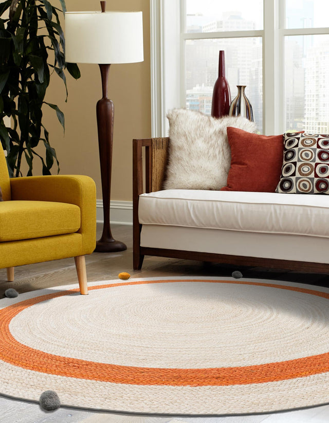 White 5' 1 x 5' 1 Kids Braided Jute Round Rug