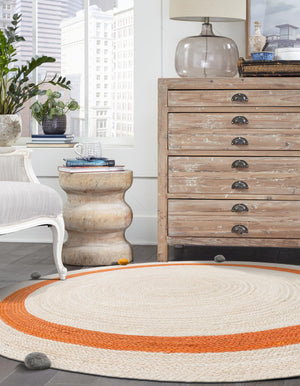 White 5' 1 x 5' 1 Kids Braided Jute Round Rug