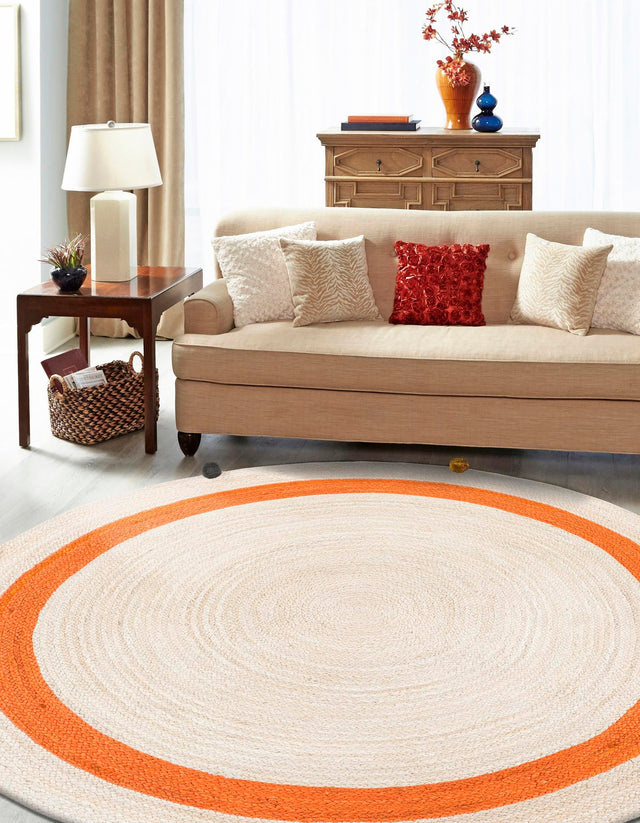 White 5' 1 x 5' 1 Kids Braided Jute Round Rug