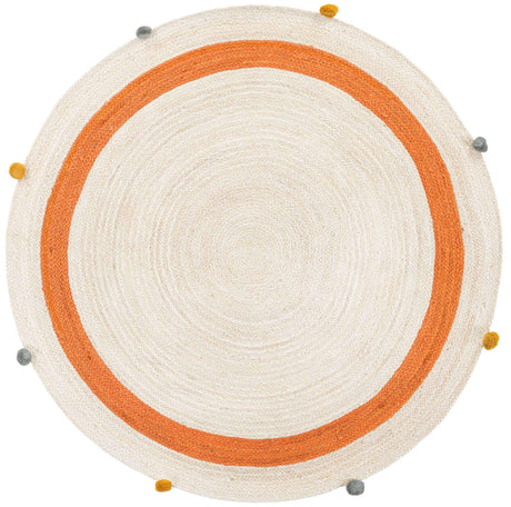 White 5' 1 x 5' 1 Kids Braided Jute Round Rug