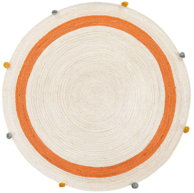 White 5' 1 x 5' 1 Kids Braided Jute Round Rug