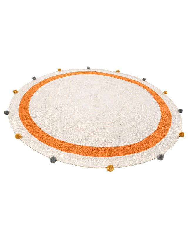 White 6' 1 x 6' 1 Kids Braided Jute Round Rug