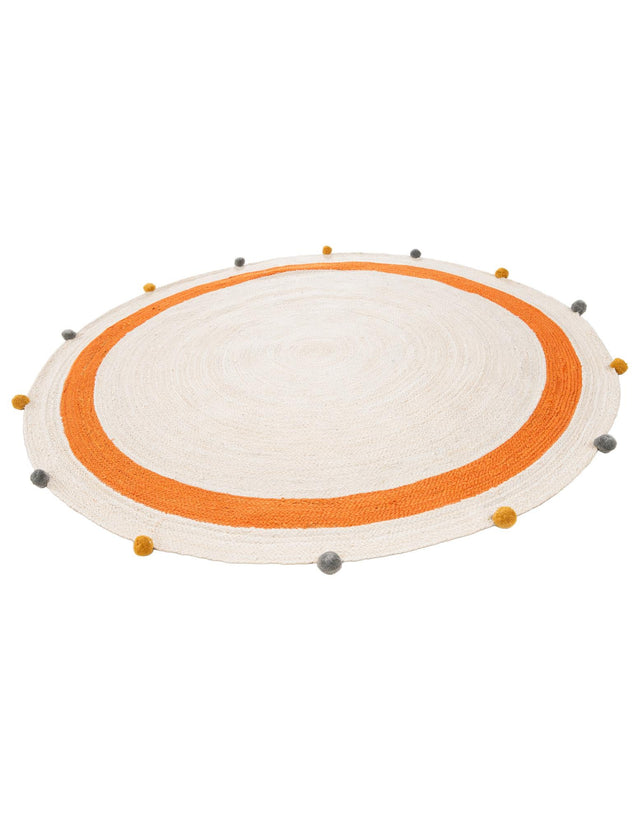 White 6' 1 x 6' 1 Kids Braided Jute Round Rug