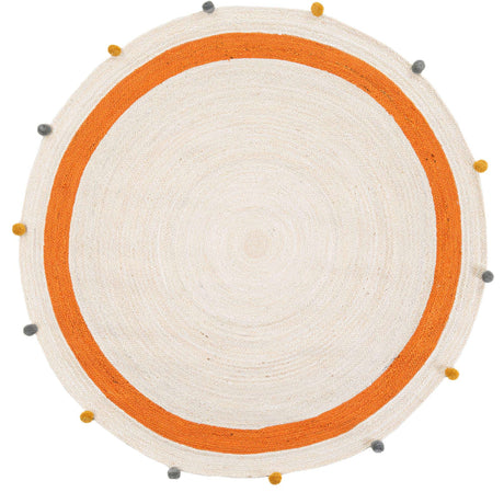 White 6' 1 x 6' 1 Kids Braided Jute Round Rug