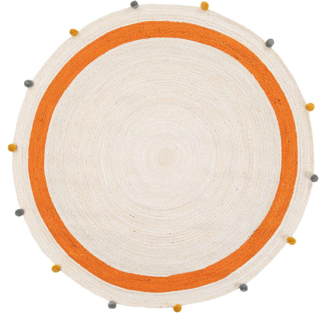 White 6' 1 x 6' 1 Kids Braided Jute Round Rug