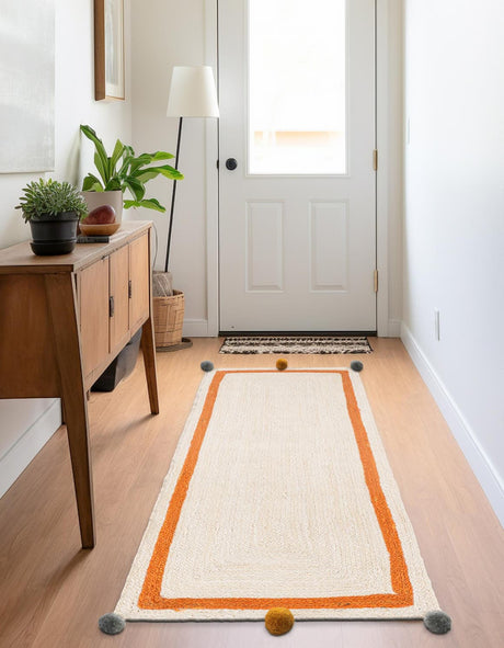 White 2' x 6' 1 Kids Braided Jute Runner Rug