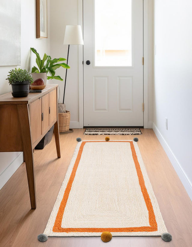 White 2' x 6' 1 Kids Braided Jute Runner Rug