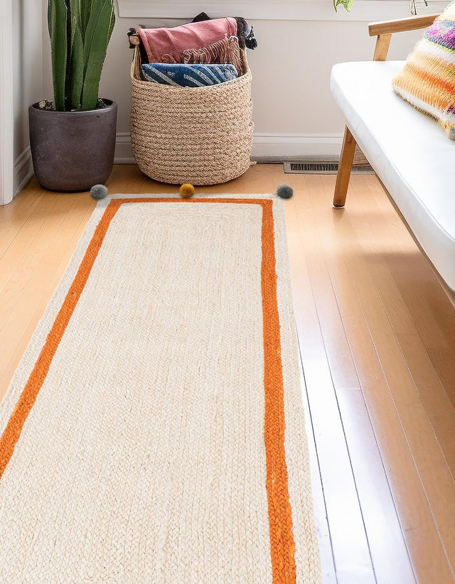 White 2' x 6' 1 Kids Braided Jute Runner Rug