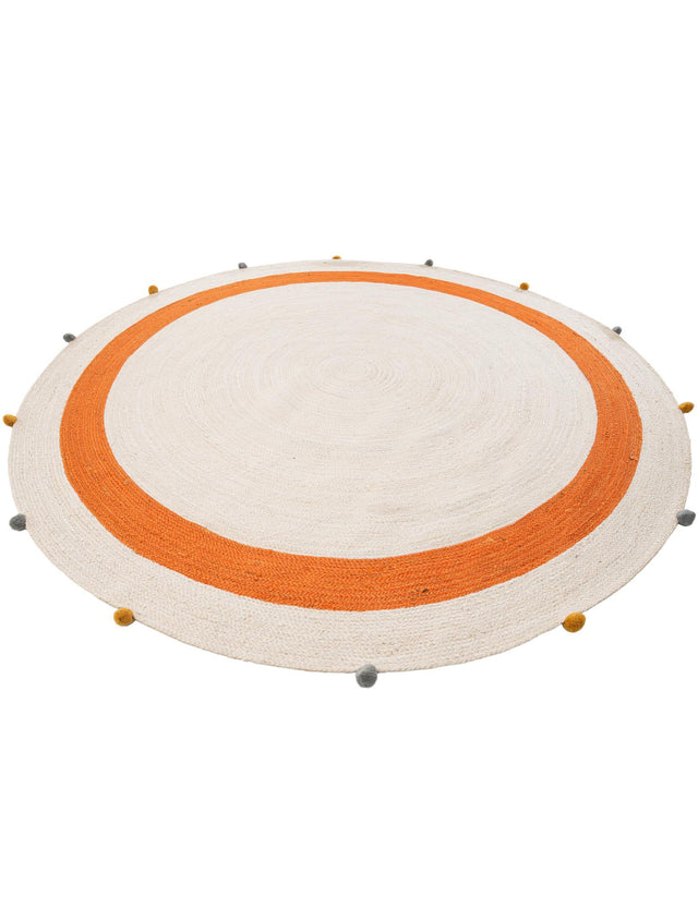 White 8' x 8' Kids Braided Jute Round Rug