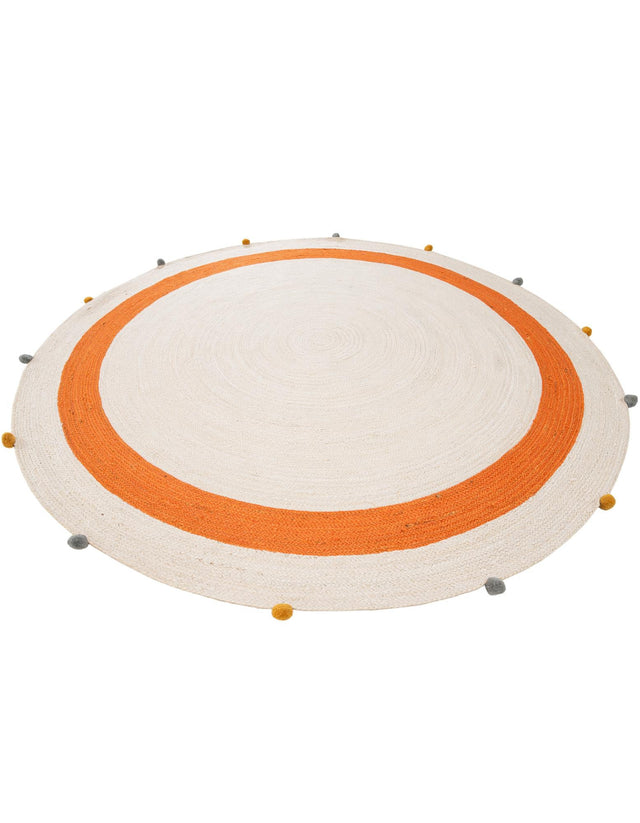 White 8' x 8' Kids Braided Jute Round Rug