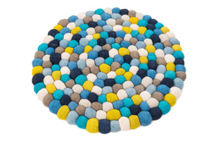Blue 2' x 2' Felt Ball Round Area Rug Stunning All Natural 100% Wool Luxury Hand Woven Carpet for Modern Home Interiors Soft Touch Marshmallow Rug for Sale at Rug Engine