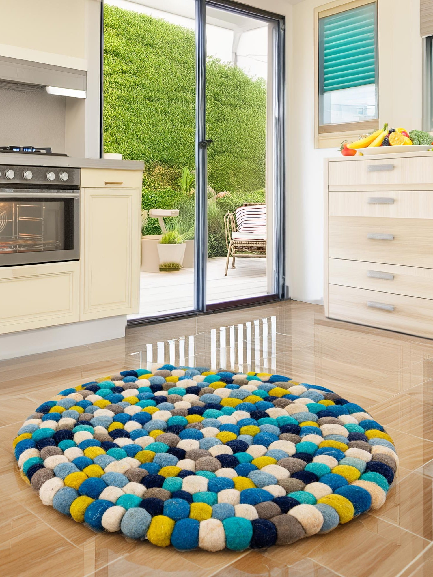 Blue 5' 1 x 5' 1 Felt Ball Round Area Rug Stunning All Natural 100% Wool Luxury Hand Woven Carpet for Modern Home Interiors Soft Touch Marshmallow Rug for Sale at Rug Engine