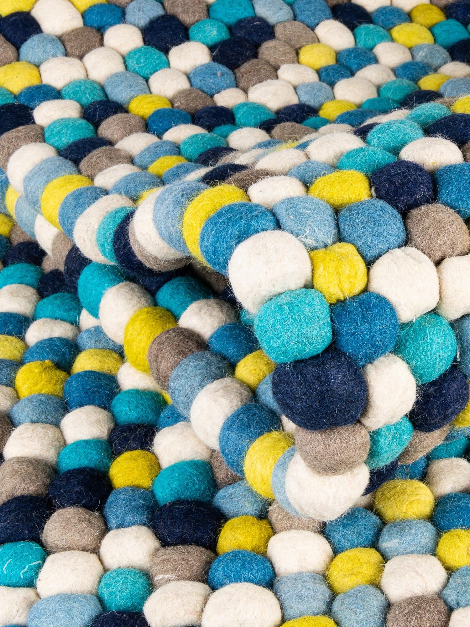 Blue 6' 1 x 6' 1 Felt Ball Round Area Rug Stunning All Natural 100% Wool Luxury Hand Woven Carpet for Modern Home Interiors Soft Touch Marshmallow Rug for Sale at Rug Engine