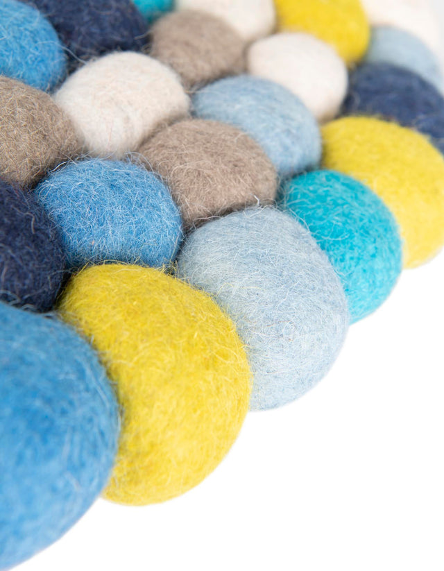 Blue 4' 1 x 4' 1 Felt Ball Round Area Rug Stunning All Natural 100% Wool Luxury Hand Woven Carpet for Modern Home Interiors Soft Touch Marshmallow Rug for Sale at Rug Engine