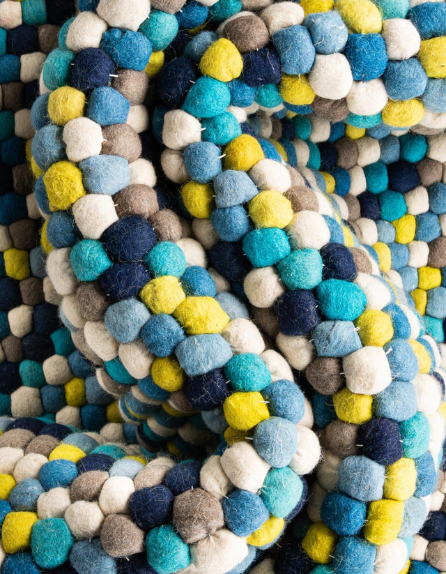 Blue 6' 1 x 6' 1 Felt Ball Round Area Rug Stunning All Natural 100% Wool Luxury Hand Woven Carpet for Modern Home Interiors Soft Touch Marshmallow Rug for Sale at Rug Engine