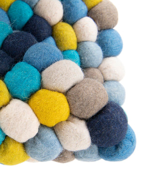 Blue 6' 1 x 6' 1 Felt Ball Round Area Rug Stunning All Natural 100% Wool Luxury Hand Woven Carpet for Modern Home Interiors Soft Touch Marshmallow Rug for Sale at Rug Engine