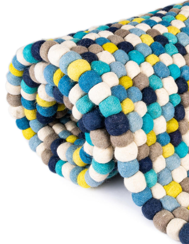 Blue 7' 10 x 7' 10 Felt Ball Round Area Rug Stunning All Natural 100% Wool Luxury Hand Woven Carpet for Modern Home Interiors Soft Touch Marshmallow Rug for Sale at Rug Engine
