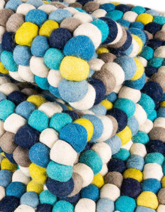 Blue 2' x 2' Felt Ball Round Area Rug Stunning All Natural 100% Wool Luxury Hand Woven Carpet for Modern Home Interiors Soft Touch Marshmallow Rug for Sale at Rug Engine