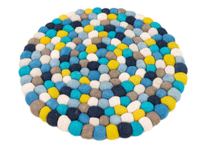 Blue 2' x 2' Felt Ball Round Area Rug Stunning All Natural 100% Wool Luxury Hand Woven Carpet for Modern Home Interiors Soft Touch Marshmallow Rug for Sale at Rug Engine