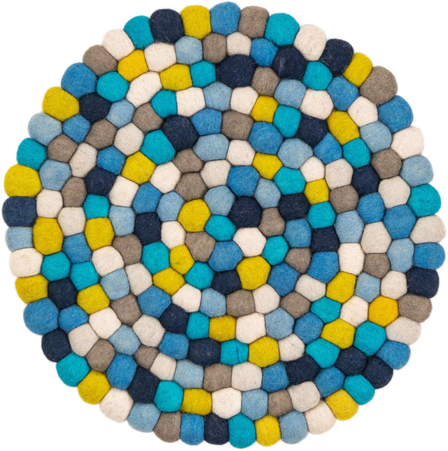 Blue 2' x 2' Felt Ball Round Area Rug Stunning All Natural 100% Wool Luxury Hand Woven Carpet for Modern Home Interiors Soft Touch Marshmallow Rug for Sale at Rug Engine