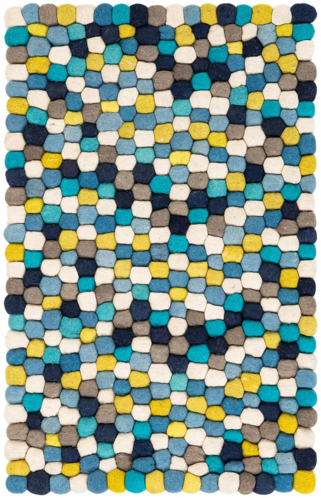 Blue 2' x 3' 1 Felt Ball Rectangle Area Rug Stunning All Natural 100% Wool Luxury Hand Woven Carpet for Modern Home Interiors Soft Touch Marshmallow Rug for Sale at Rug Engine