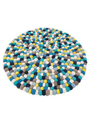 Blue 3' 1 x 3' 1 Felt Ball Round Area Rug Stunning All Natural 100% Wool Luxury Hand Woven Carpet for Modern Home Interiors Soft Touch Marshmallow Rug for Sale at Rug Engine