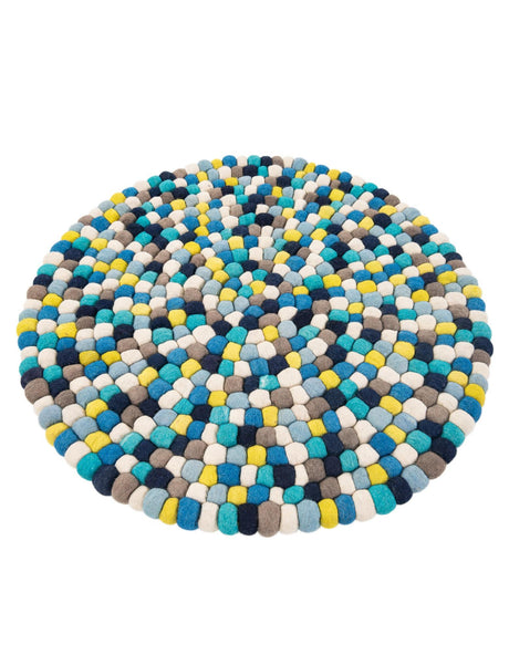 Blue 3' 1 x 3' 1 Felt Ball Round Area Rug Stunning All Natural 100% Wool Luxury Hand Woven Carpet for Modern Home Interiors Soft Touch Marshmallow Rug for Sale at Rug Engine