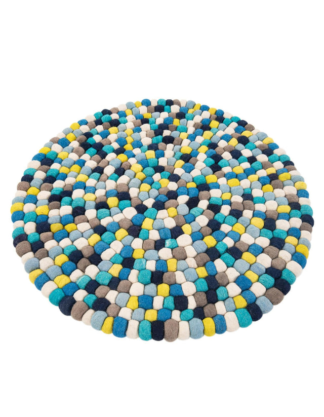 Blue 3' 1 x 3' 1 Felt Ball Round Area Rug Stunning All Natural 100% Wool Luxury Hand Woven Carpet for Modern Home Interiors Soft Touch Marshmallow Rug for Sale at Rug Engine