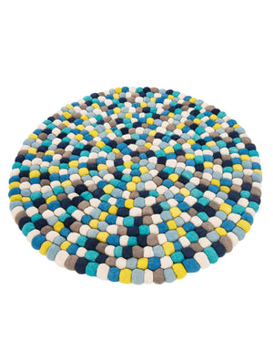 Blue 3' 1 x 3' 1 Felt Ball Round Area Rug Stunning All Natural 100% Wool Luxury Hand Woven Carpet for Modern Home Interiors Soft Touch Marshmallow Rug for Sale at Rug Engine