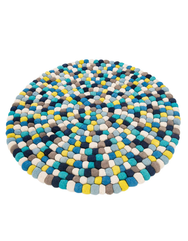 Blue 3' 1 x 3' 1 Felt Ball Round Area Rug Stunning All Natural 100% Wool Luxury Hand Woven Carpet for Modern Home Interiors Soft Touch Marshmallow Rug for Sale at Rug Engine