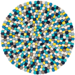 Blue 3' 1 x 3' 1 Felt Ball Round Area Rug Stunning All Natural 100% Wool Luxury Hand Woven Carpet for Modern Home Interiors Soft Touch Marshmallow Rug for Sale at Rug Engine