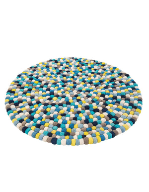 Blue 4' 1 x 4' 1 Felt Ball Round Area Rug Stunning All Natural 100% Wool Luxury Hand Woven Carpet for Modern Home Interiors Soft Touch Marshmallow Rug for Sale at Rug Engine