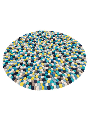 Blue 4' 1 x 4' 1 Felt Ball Round Area Rug Stunning All Natural 100% Wool Luxury Hand Woven Carpet for Modern Home Interiors Soft Touch Marshmallow Rug for Sale at Rug Engine