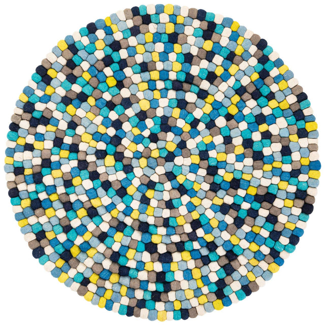 Blue 4' 1 x 4' 1 Felt Ball Round Area Rug Stunning All Natural 100% Wool Luxury Hand Woven Carpet for Modern Home Interiors Soft Touch Marshmallow Rug for Sale at Rug Engine
