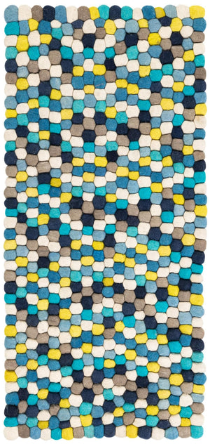 Blue 2' x 4' 1 Felt Ball Runner Area Rug Stunning All Natural 100% Wool Luxury Hand Woven Carpet for Modern Home Interiors Soft Touch Marshmallow Rug for Sale at Rug Engine