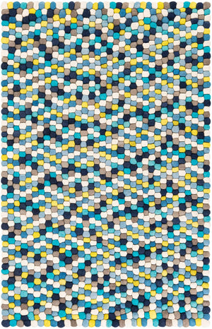 Blue 4' 1 x 6' 1 Felt Ball Rectangle Area Rug Stunning All Natural 100% Wool Luxury Hand Woven Carpet for Modern Home Interiors Soft Touch Marshmallow Rug for Sale at Rug Engine