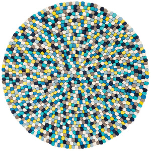 Blue 5' 1 x 5' 1 Felt Ball Round Area Rug Stunning All Natural 100% Wool Luxury Hand Woven Carpet for Modern Home Interiors Soft Touch Marshmallow Rug for Sale at Rug Engine