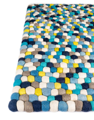 Blue 7' 10 x 10' Felt Ball Rectangle Area Rug Stunning All Natural 100% Wool Luxury Hand Woven Carpet for Modern Home Interiors Soft Touch Marshmallow Rug for Sale at Rug Engine