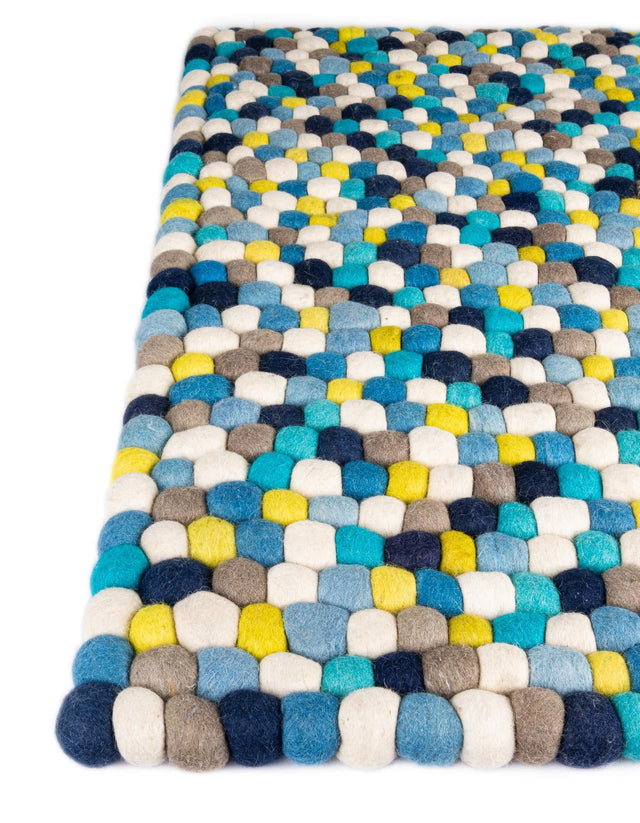 Blue 7' 10 x 10' Felt Ball Rectangle Area Rug Stunning All Natural 100% Wool Luxury Hand Woven Carpet for Modern Home Interiors Soft Touch Marshmallow Rug for Sale at Rug Engine