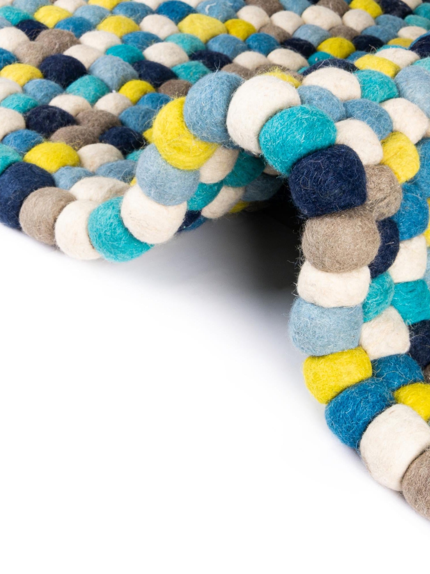 Blue 4' 1 x 6' 1 Felt Ball Rectangle Area Rug Stunning All Natural 100% Wool Luxury Hand Woven Carpet for Modern Home Interiors Soft Touch Marshmallow Rug for Sale at Rug Engine