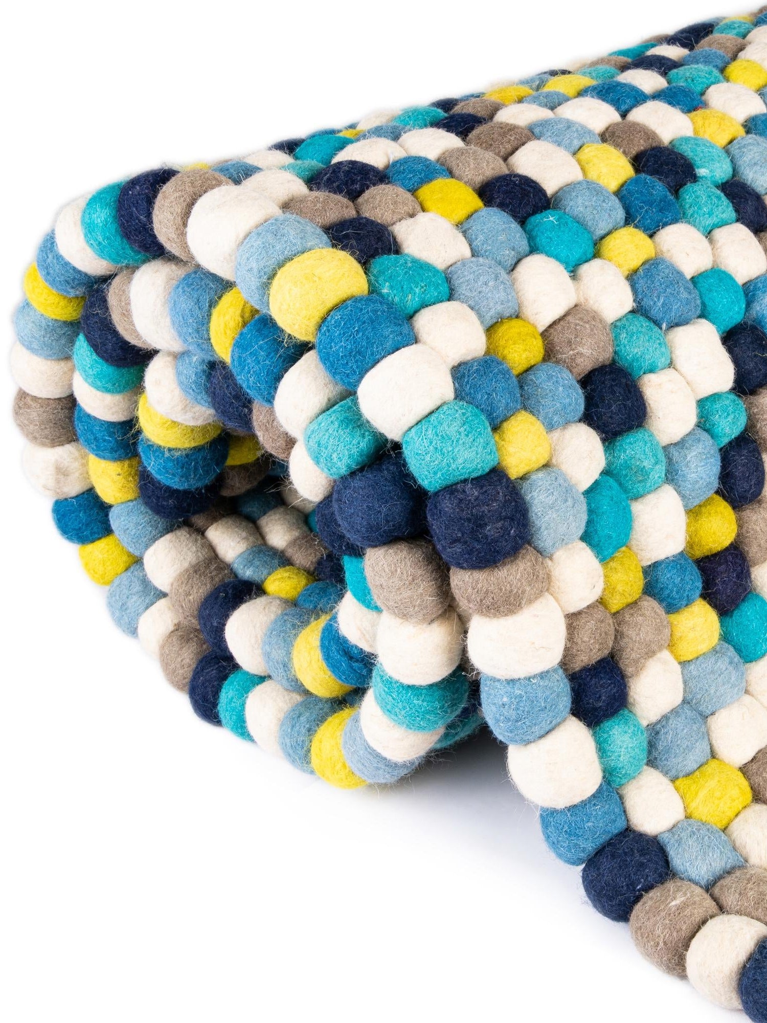 Blue 4' 1 x 6' 1 Felt Ball Rectangle Area Rug Stunning All Natural 100% Wool Luxury Hand Woven Carpet for Modern Home Interiors Soft Touch Marshmallow Rug for Sale at Rug Engine