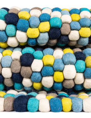 Blue 5' 1 x 8' Felt Ball Rectangle Area Rug Stunning All Natural 100% Wool Luxury Hand Woven Carpet for Modern Home Interiors Soft Touch Marshmallow Rug for Sale at Rug Engine