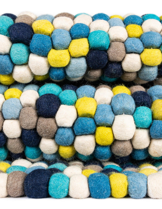 Blue 5' 1 x 8' Felt Ball Rectangle Area Rug Stunning All Natural 100% Wool Luxury Hand Woven Carpet for Modern Home Interiors Soft Touch Marshmallow Rug for Sale at Rug Engine