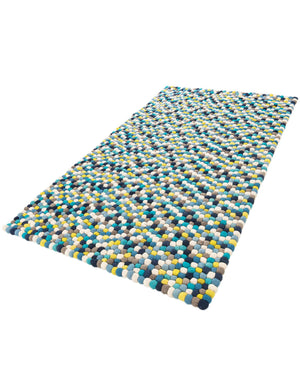 Blue 5' 1 x 8' Felt Ball Rectangle Area Rug Stunning All Natural 100% Wool Luxury Hand Woven Carpet for Modern Home Interiors Soft Touch Marshmallow Rug for Sale at Rug Engine