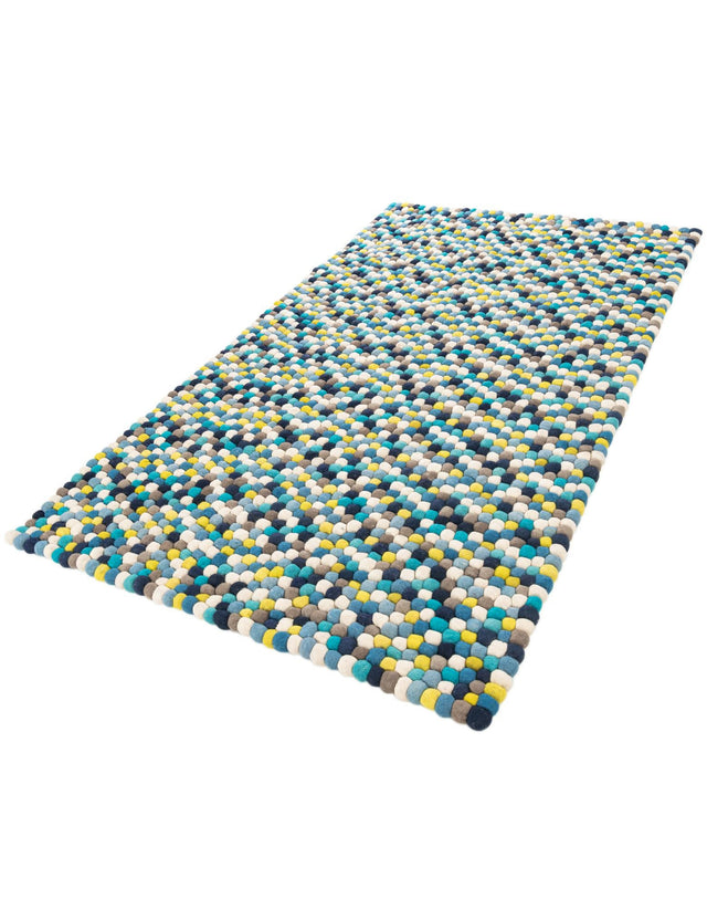 Blue 5' 1 x 8' Felt Ball Rectangle Area Rug Stunning All Natural 100% Wool Luxury Hand Woven Carpet for Modern Home Interiors Soft Touch Marshmallow Rug for Sale at Rug Engine